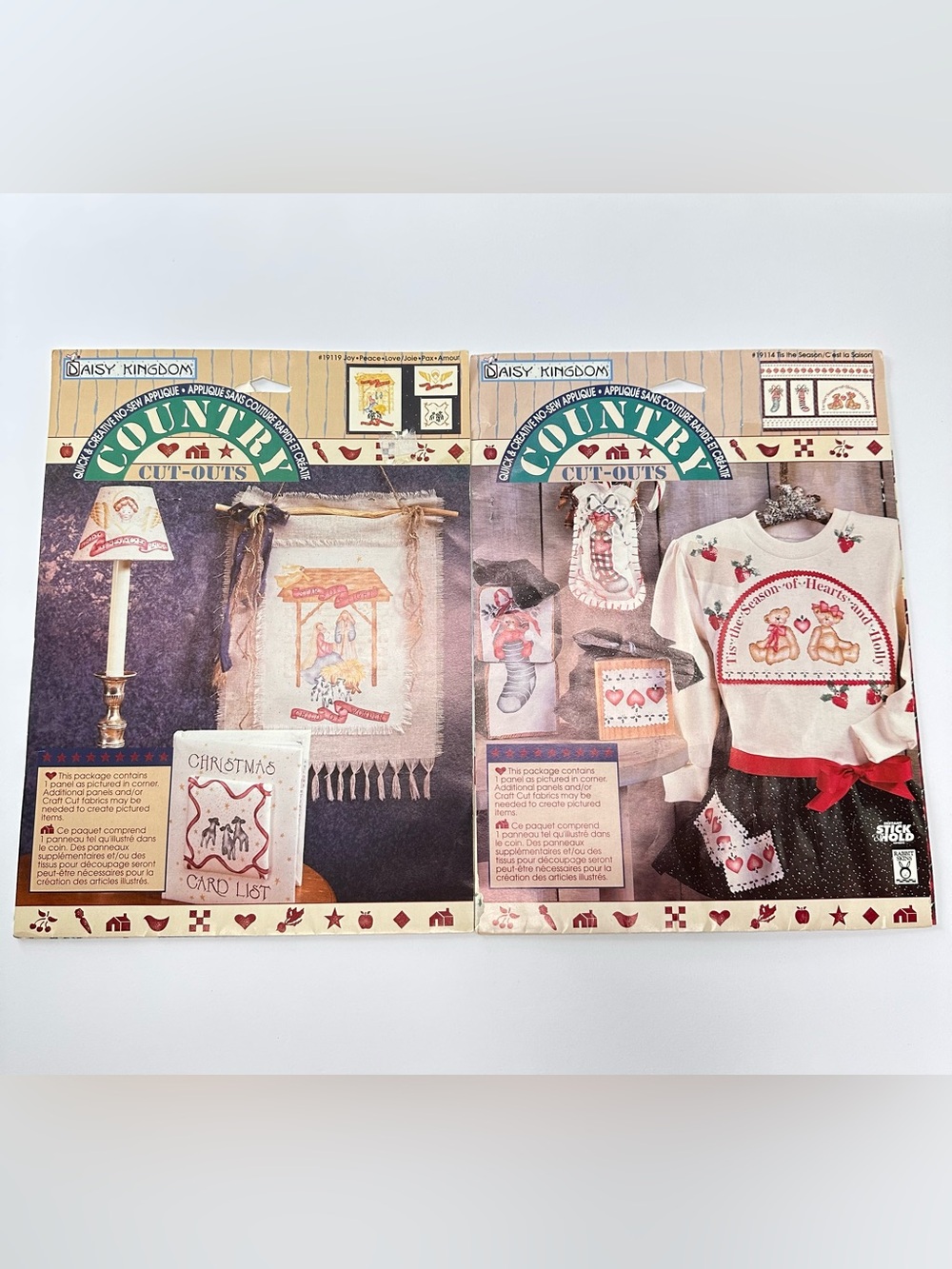 VTG Daisy Kingdom No Sew Applique #19119 Joy Peace Love & #19114 Tis the Season